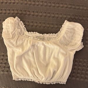 American Eagle Outfitters White Lace-Trim Crop Top